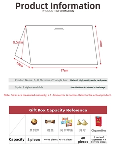Size specifications for S-58 triangle gift box made of premium white cardboard