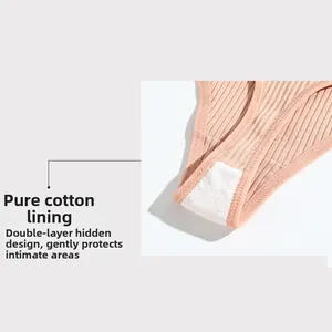 Detail of double-layer hidden cotton lining and ribbed texture on nude thong underwear