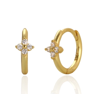 925 Sterling Silver Huggie Hoop Earrings Zircon Inlaid Clover Flower Shape Minimalist Niche Jewelry For Women Platinum Gold