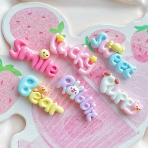 6-piece colorful resin Smile Lucky Sweet word accessories for hair clips and keychains