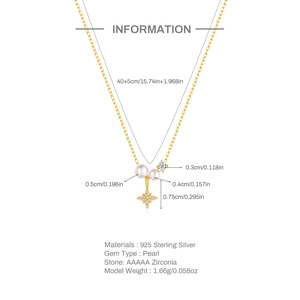 Elegant 925 sterling silver necklace with pearl and zirconia star pendant for women