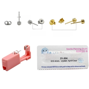 Pink disposable ear piercing kit with 316L medical steel flower zircon stud and sterile tool