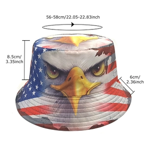 Fisherman bucket hat with American flag and eagle print, size 56-58cm for sun protection