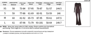 Size chart for slim fit long sleeve bodysuit with detailed measurements in centimeters
