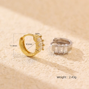 Luxurious S925 silver hoop earrings with rectangular zircon stones in gold and silver