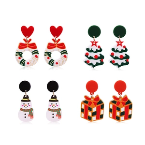 Christmas acrylic drop earrings set with reindeer snowman and festive tree patterns