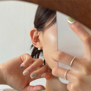 925 Sterling silver freshwater pearl earrings and minimalist rings set for women