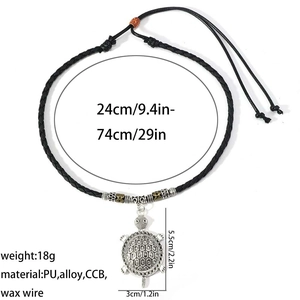 Detailed size specifications for adjustable turtle pendant necklace in ethnic style