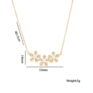 Golden titanium flower necklace with zircon petals and pearls plus dimensions information