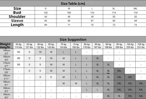 Detailed size chart and height weight suggestions for men knitted cardigan sweater