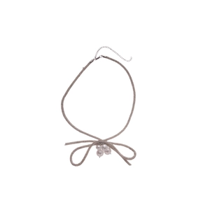 Elegant bow necklace with sparkling diamonds and pearls, luxury jewelry set on white background