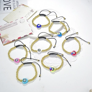 Evil Eye Heart Bracelet 18K Gold Plated Copper Beads Enamel Resin Hand-Woven Adjustable Rope Bohemian Jewelry For Men Women