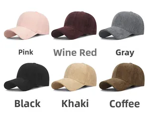 Detail view of herringbone textured baseball caps in six colors including pink and burgundy