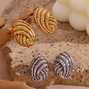 Textured 18K gold and silver plated titanium steel button earrings with hammered pattern
