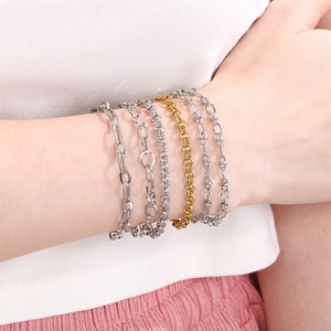 Bracelet À Chaîne En O En Acier Inoxydable Minimaliste Pour Femmes Style Ins Simple Bijoux À Double Cercle Poli