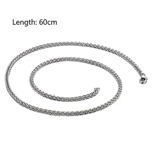Men's hip-hop 60CM silver stainless steel wheat chain necklace with lobster clasp