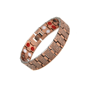 Detailed macro view of vintage bronze magnetic bracelet with double row dragon pattern
