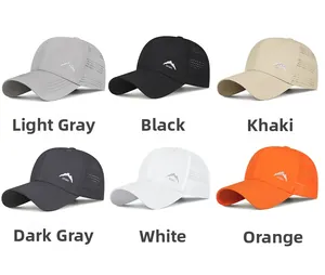 Detail of six quick-dry baseball caps in various colors with breathable laser-cut holes