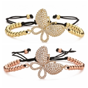 Butterfly Pendant Bracelet Necklace Micro Inlaid Zircon Copper Jewelry Gold Silver Plated Adjustable For Women