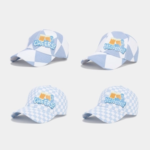 Cotton Baseball Cap Blue And White Checkered Adjustable Hat For Oktoberfest Festival Party Beer Mug Embroidery Cheers
