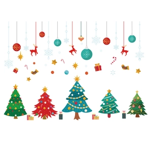 Christmas wall stickers set featuring colorful trees, reindeer, and snowflakes for window decor