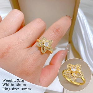 Goldener Blumenring mit Zirkon-Einsätzen und geometrischen Perlen für Damen im minimalistischen Stil