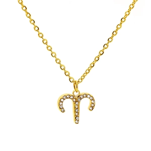 Collier signe astrologique Bélier plaqué or 18k avec pavé de pierres en zircone