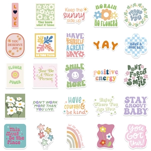 50-piece set of Danish-style motivational stickers for laptops and water bottles