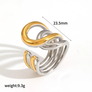 Bague ajustable entrelacée bicolore plaquée or 18 carats avec design multicouche