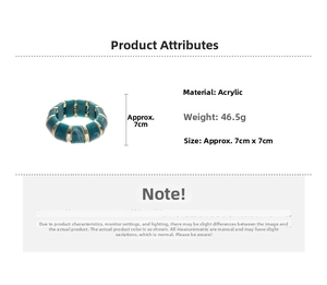Detail of green marble acrylic bangle with gold accents showing 7x7cm dimensions