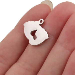 Polished stainless steel baby footprints pendant for DIY jewelry, 13x19mm silver charm