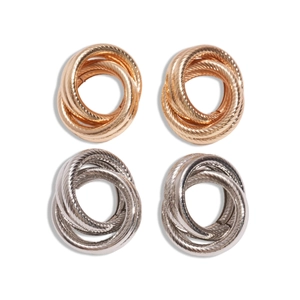 Intertwined knot earrings in gold and silver finish with textured rope design