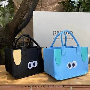Cartoon Dog Felt Tote Handbag With Big Eyes And Floppy Ears Cute Portable Storage Bag For Daily Shopping