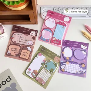 Cartoon themed sticky note set with creative animal shapes for journaling and memos