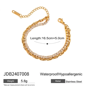 Detail of gold multi-layer stainless steel bracelet showing size and weight specs