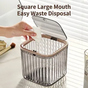 Minimalist square desktop trash can with translucent smoke grey vertical wave texture