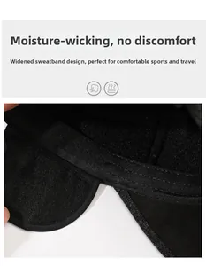 Detail view of the wide moisture-wicking sweatband and mesh texture of the winter cap
