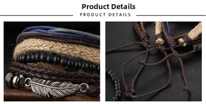 Detailed view of layered woven leather bracelets with silver feather charm and adjustable knots