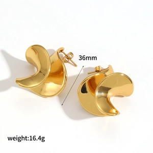 Minimalist gold geometric twisted stainless steel earrings with 36mm outer diameter