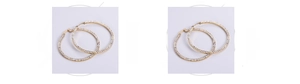Macro detail of 18k gold plated square hoops with pave diamond finish and 304 steel