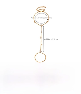 Detailed size guide of gold slave bracelet with pearl heart chain and white zircon inlay