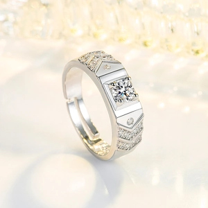 Elegant adjustable silver crown ring with square central diamond and geometric side accents
