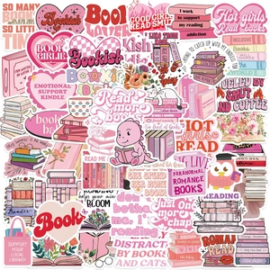 50pcs Pink Bookish aesthetic stickers for laptop and guitar featuring reading themes