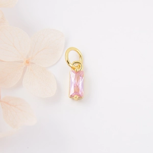 Gouden rechthoekige hanger met roze zirkoon voor DIY sieraden met droogbloemen
