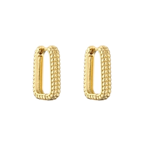 Polished gold rectangular rope texture hoop earrings with minimalist geometric design