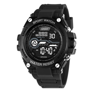 Men's digital analog outdoor sports watch with black silicone strap and dual display