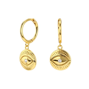 Chic 925 sterling silver golden hoop earrings with evil eye charms and sparkling zircon