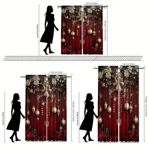 Size chart showing dimensions for Christmas velvet curtains in three height options