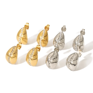 Polished 18K gold and silver water drop earrings with shimmering zircon inlays