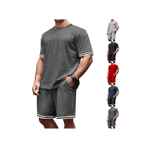 Ensemble de sport d'été pour homme avec t-shirt à col rond et short à cordon, 2 pièces